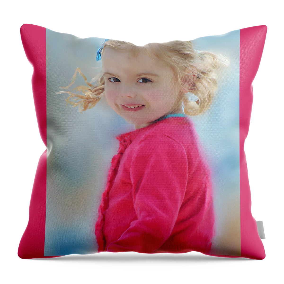 Girl Throw Pillow featuring the digital art Child Playing At the Beach by Cordia Murphy
