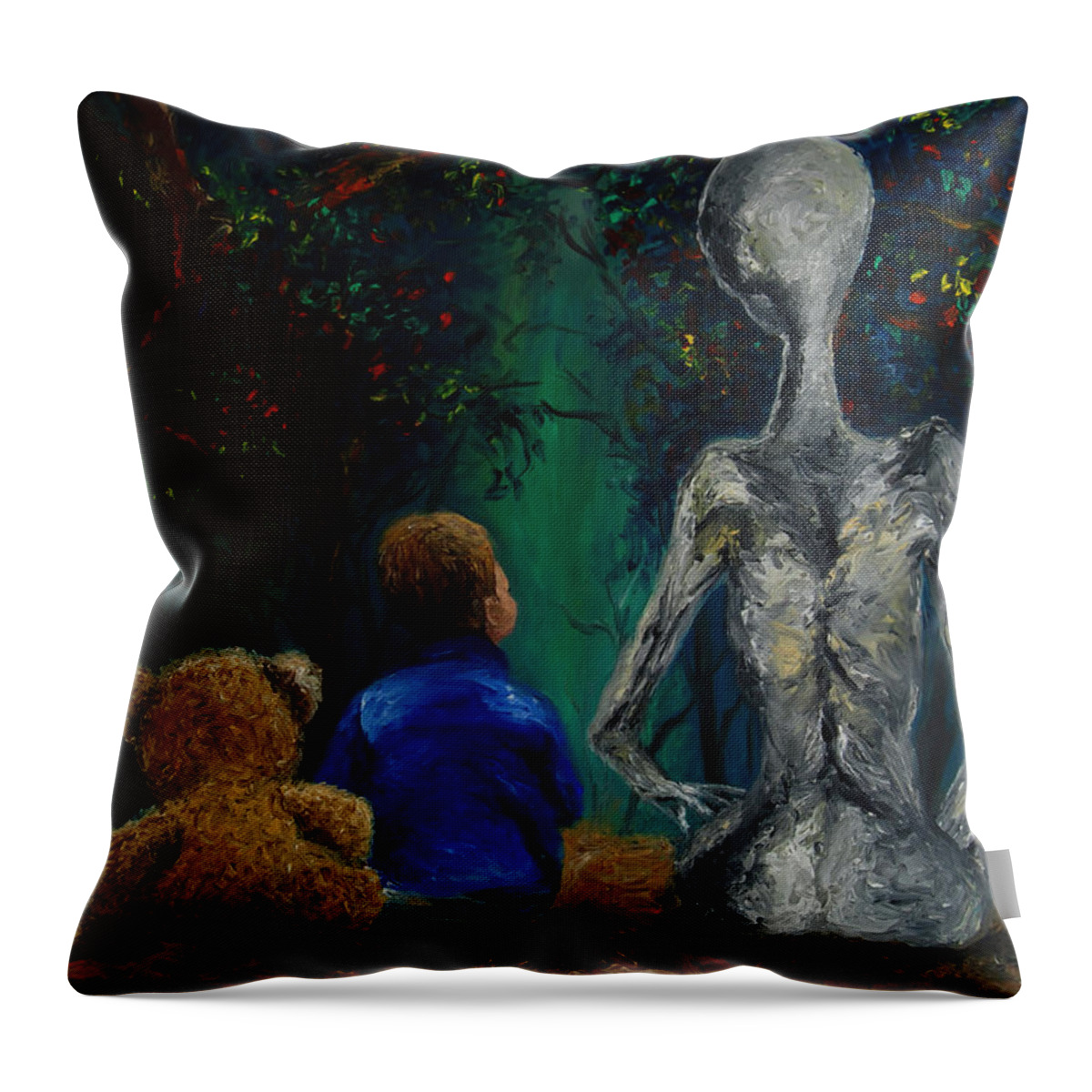Alienart Throw Pillow featuring the painting Childhood memories by Hafsa Idrees