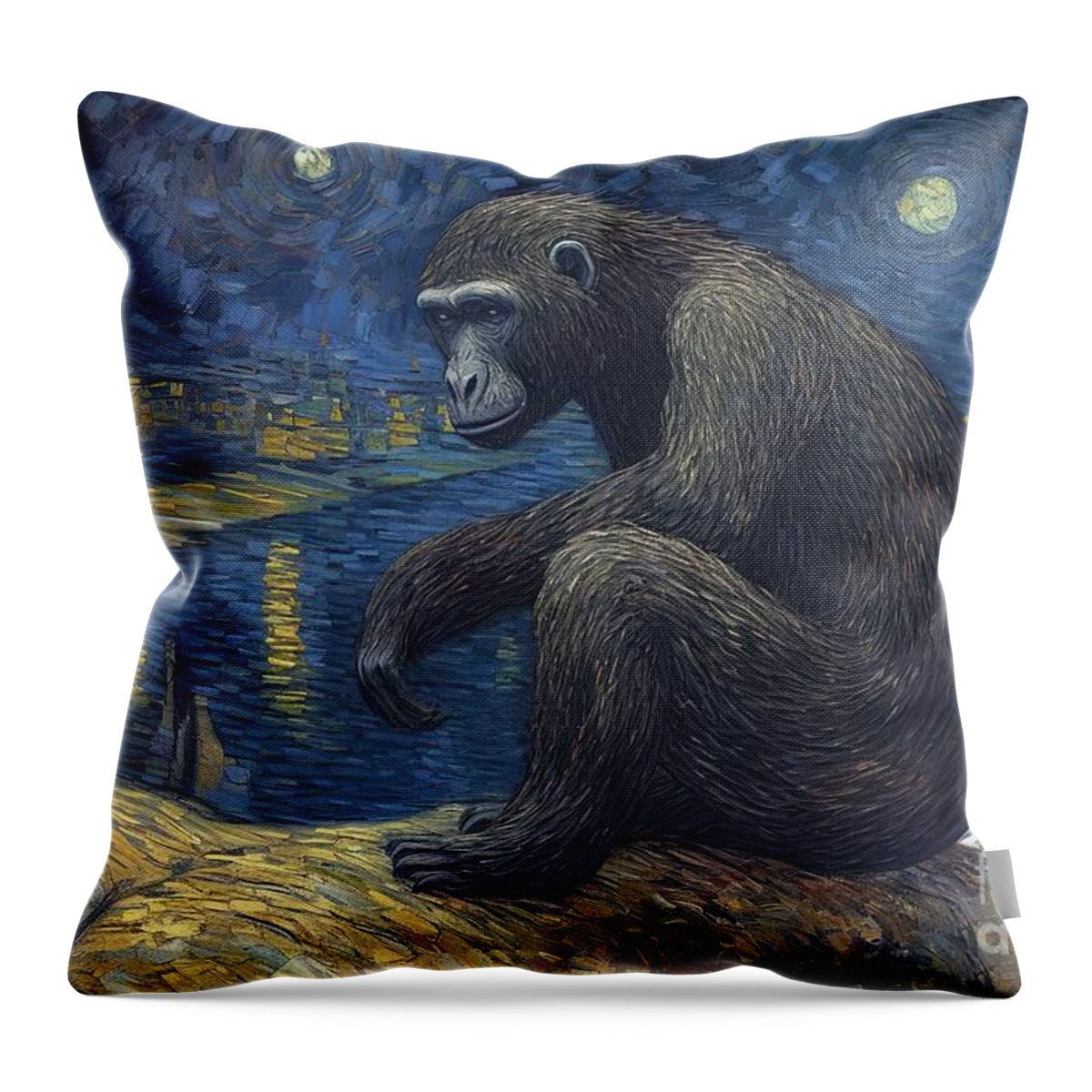 Drawing Throw Pillow featuring the painting Chimpanzee by N Akkash