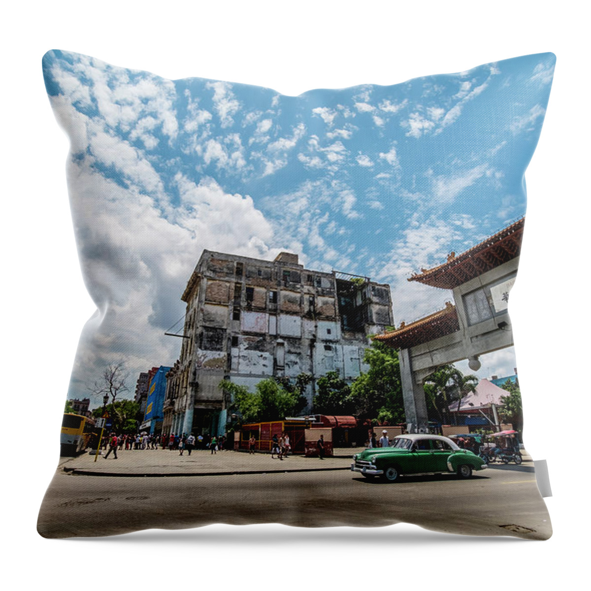 Cuba Throw Pillow featuring the photograph China town entrance. Havana. Cuba by Lie Yim