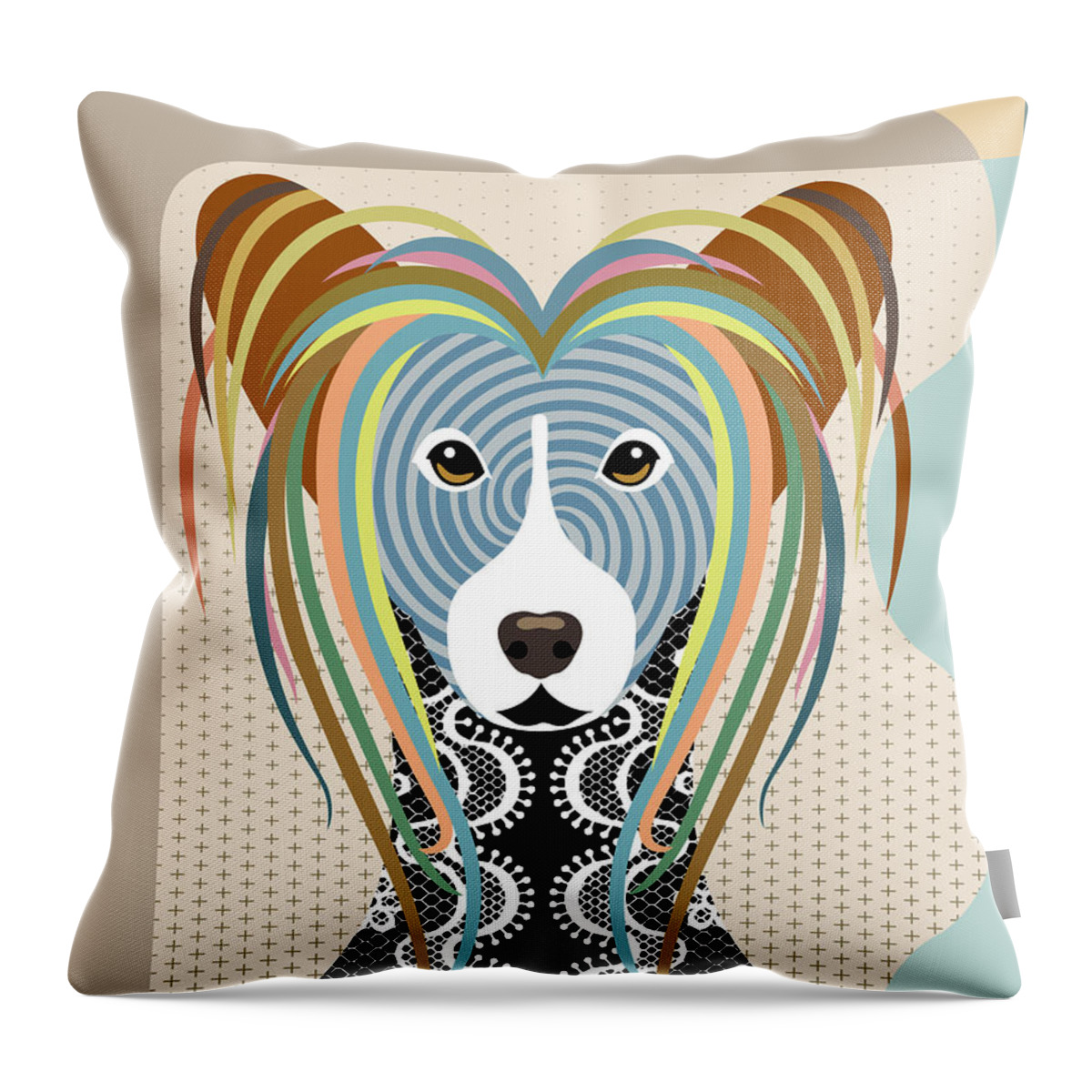 Chinese Crested Dog Throw Pillow featuring the digital art Chinese Crested by Lanre Studio