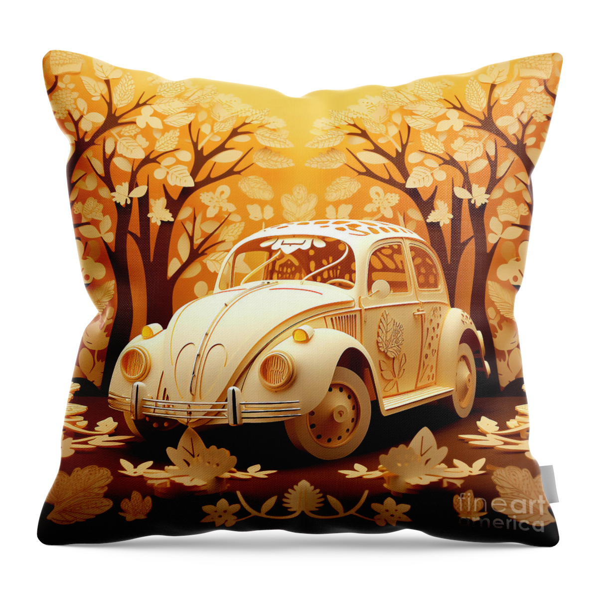 Vehicles Throw Pillow featuring the drawing Chinese papercut style 160 Volkswagen Beetle car by Clark Leffler