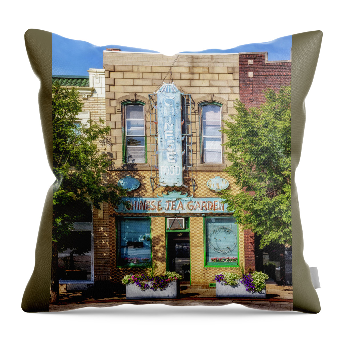 Chinese Tea Garden Throw Pillow featuring the photograph Chinese Tea Garden - Decatur, Illinois by Susan Rissi Tregoning