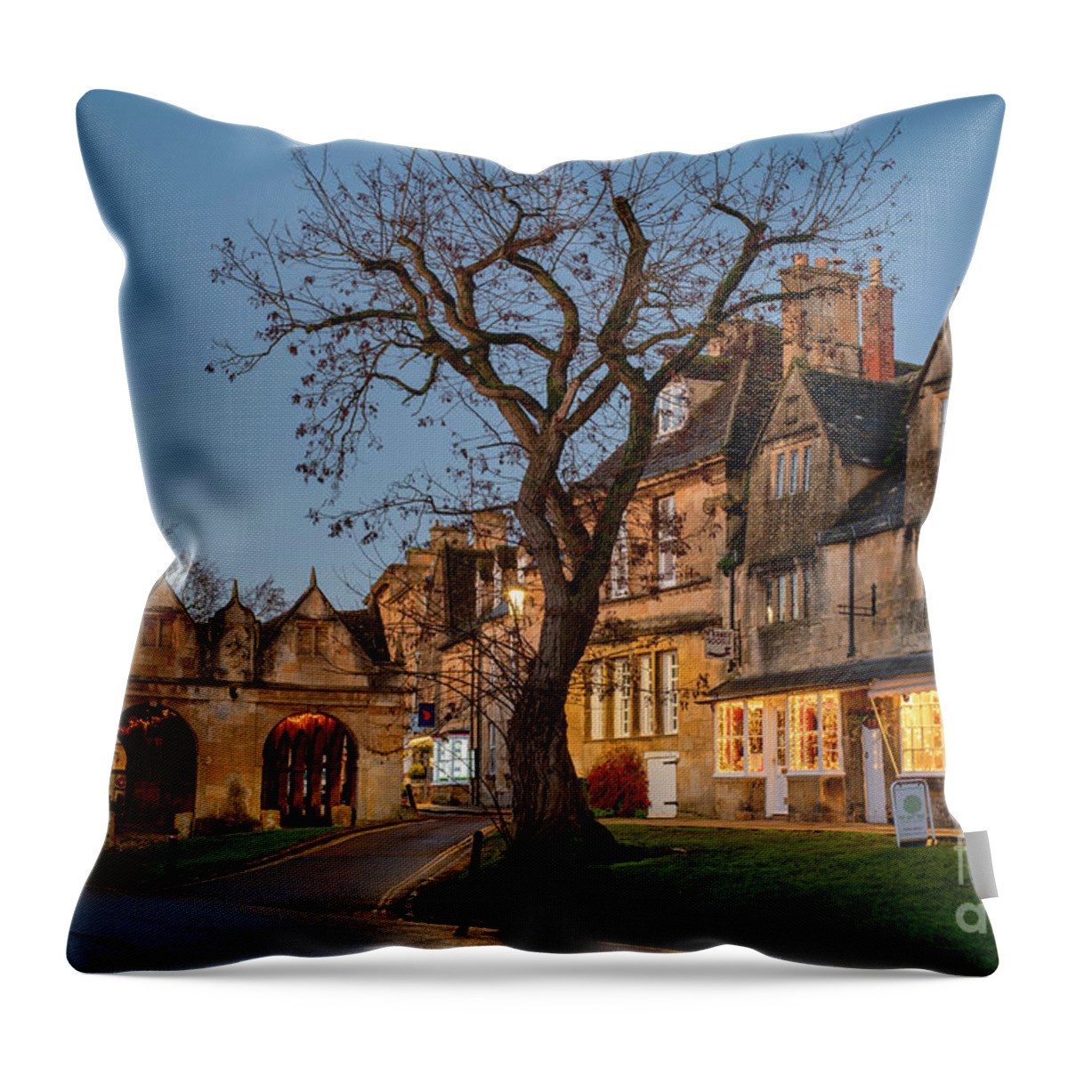 Chipping Campden Throw Pillow featuring the photograph Chipping Campden Daybreak at Christmas by Tim Gainey