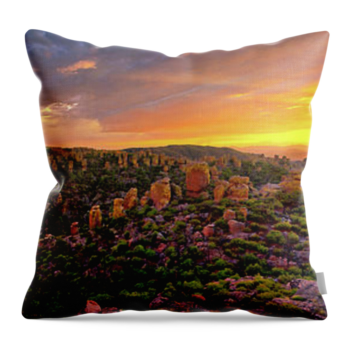 Chiricahua Mountains Throw Pillow featuring the photograph Chiricahua Mountains Sunset Panorama, Arizona by Chance Kafka