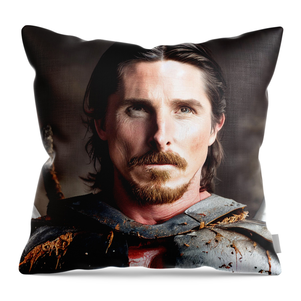 Character Throw Pillow featuring the painting Christian Bale as Gorr The man Butcher 8K 864c1b7b 576a 41d1 af62 b5a16e681e8c by MotionAge Designs