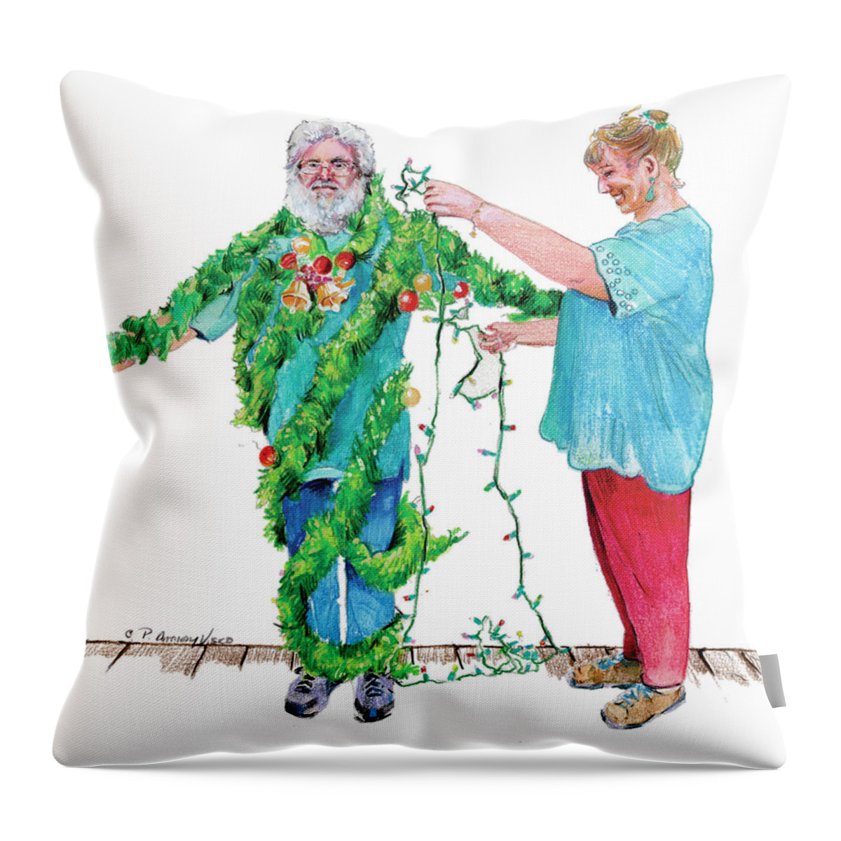 Watercolor Throw Pillow featuring the painting Cheaper than a Christmas Tree by P Anthony Visco