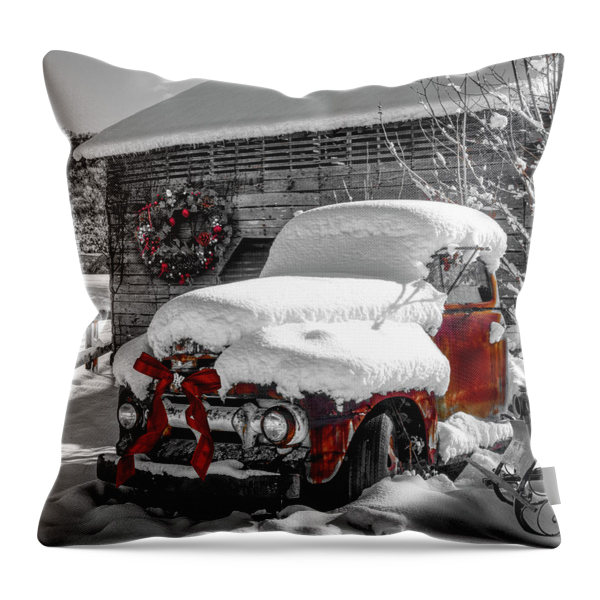 Barns Throw Pillow featuring the photograph Christmas Cardinals Black and White and Red by Debra and Dave Vanderlaan