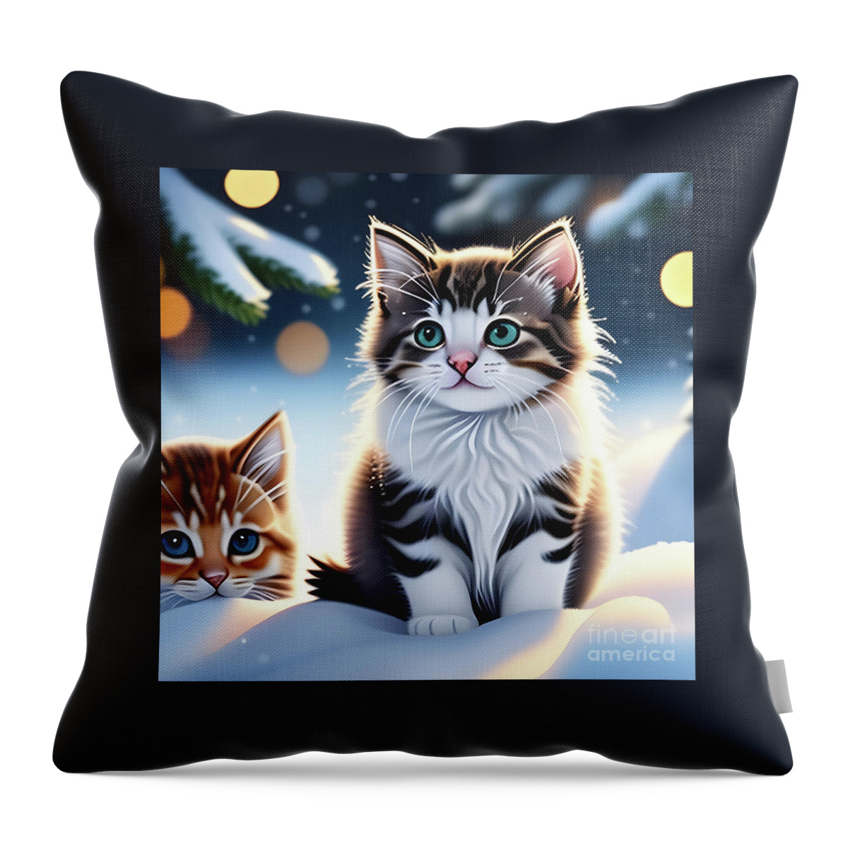 Christmas Cats Throw Pillow featuring the digital art Christmas Cats in the Snow by Eva Lechner