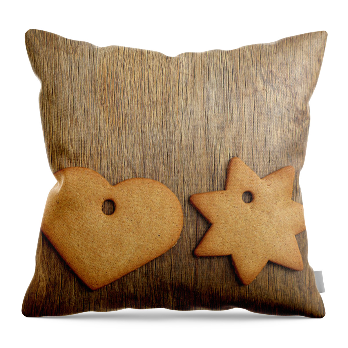 Christmas Throw Pillow featuring the mixed media Christmas gingerbread cookie over wooden table by Mikhail Kokhanchikov