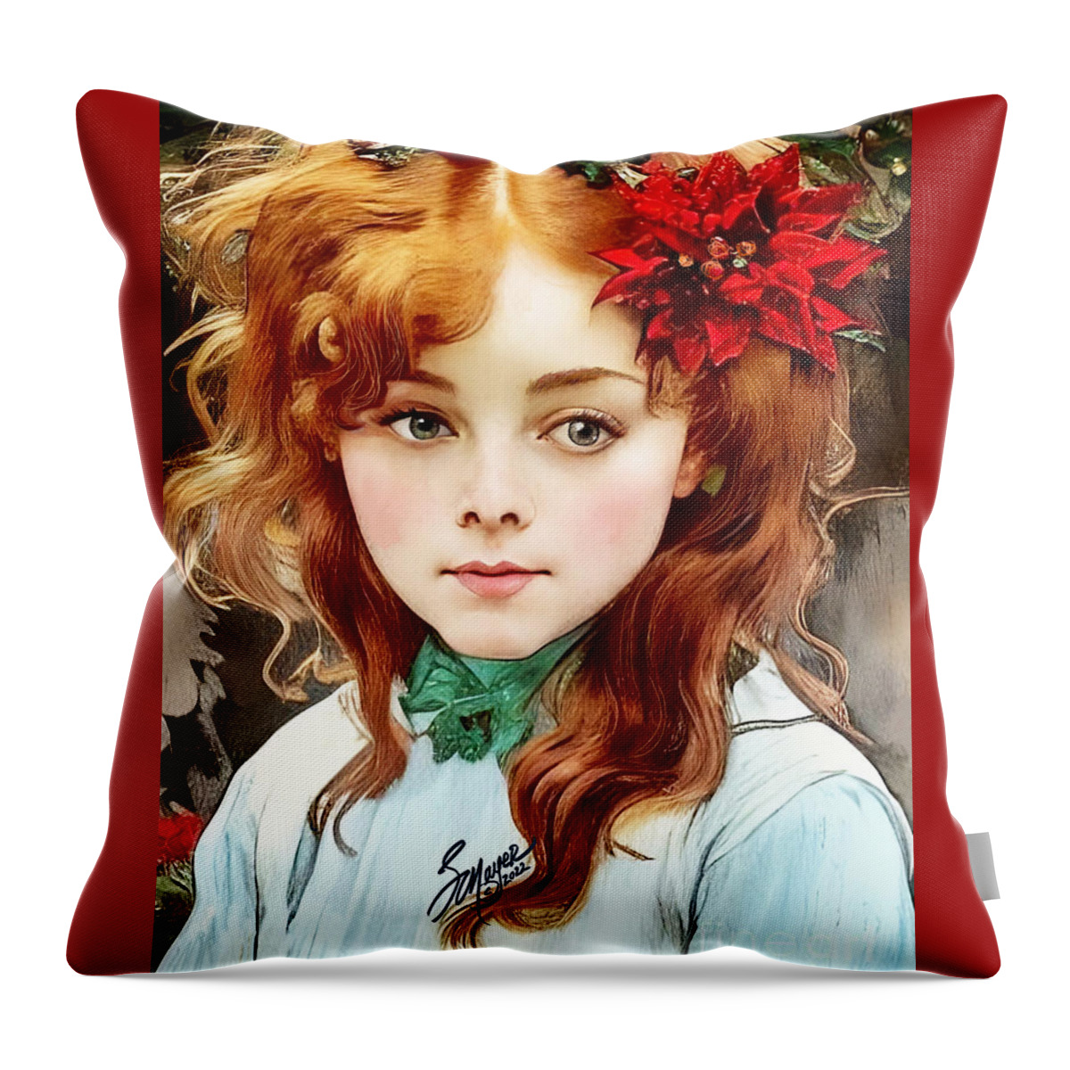 Christmas Art Throw Pillow featuring the digital art Christmas Girl by Stacey Mayer