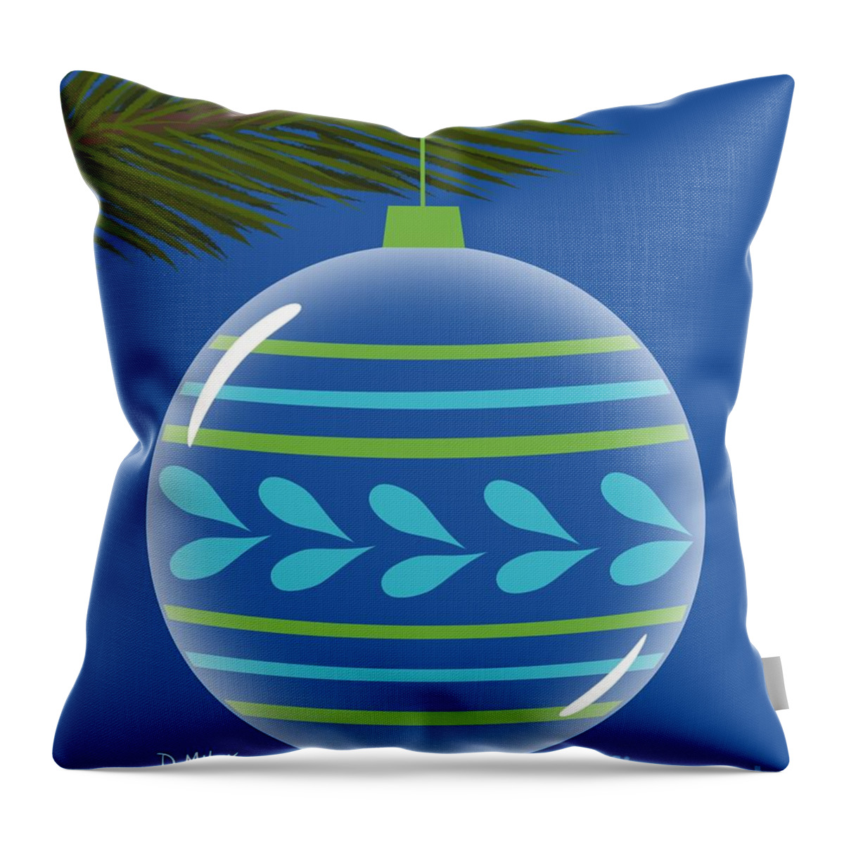  Throw Pillow featuring the digital art Christmas Ornament Blue and Green by Donna Mibus