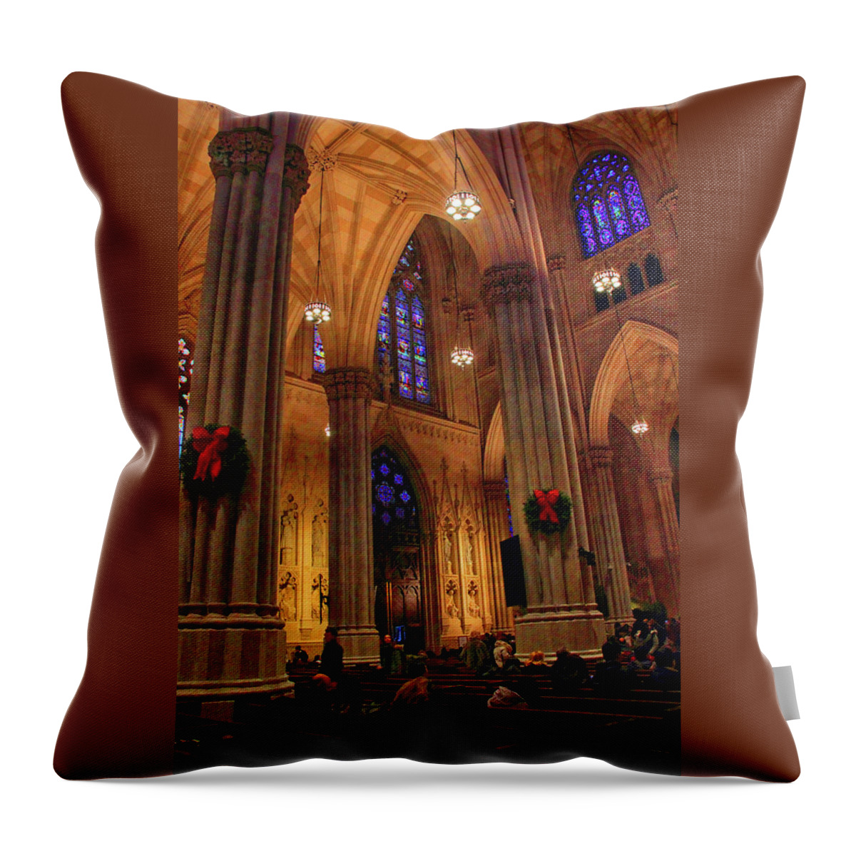 St. Patrick's Cathedral Throw Pillow featuring the photograph Christmas Prayers by Jessica Jenney