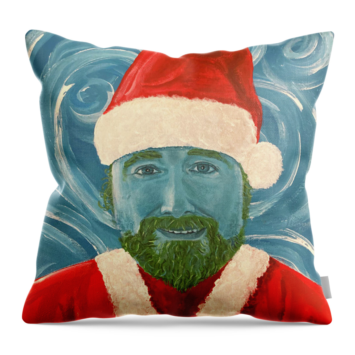  Throw Pillow featuring the painting Christmas Self-Portrait 2021 by Michael Morgan