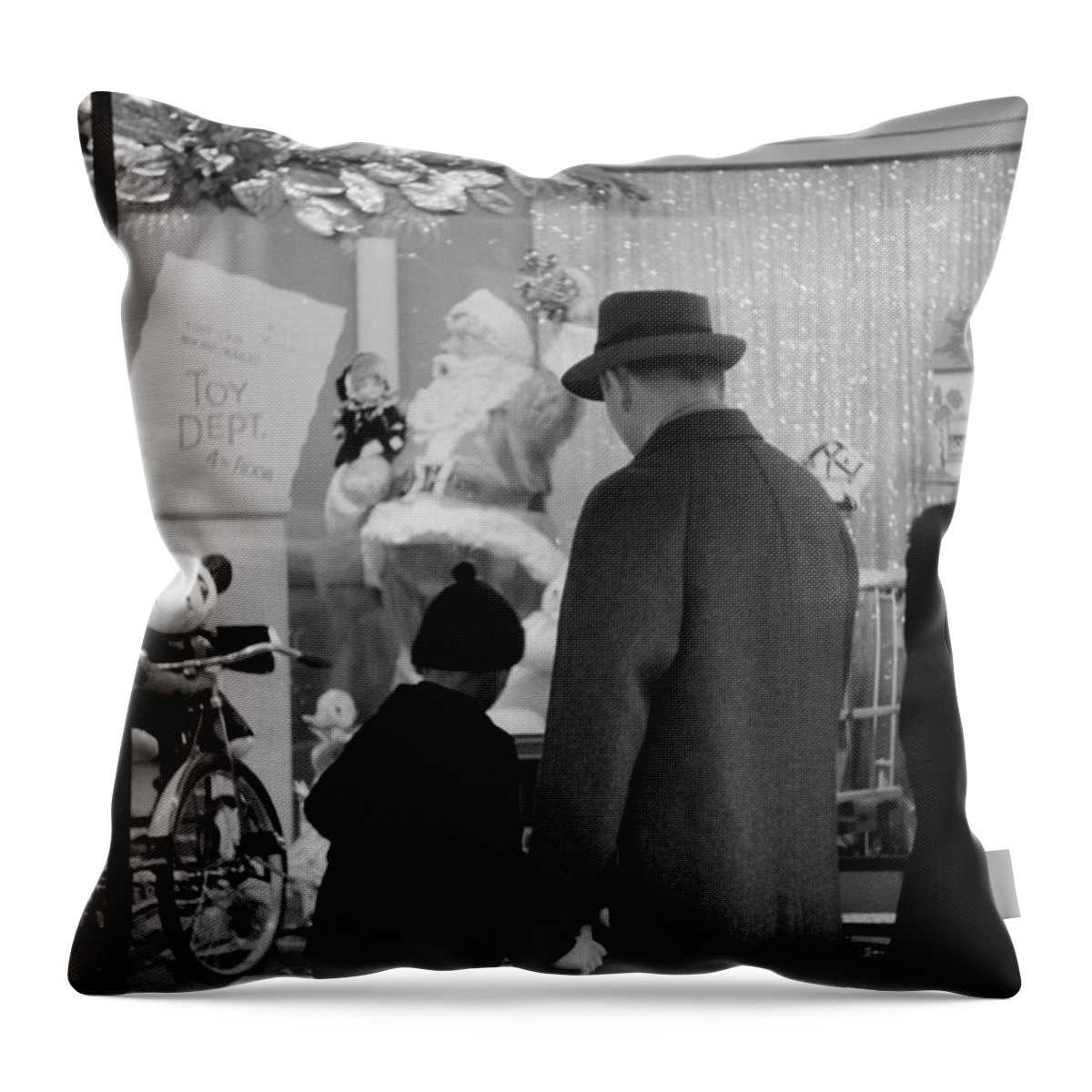 Christmas Throw Pillow featuring the photograph Christmas Window Shopping 1940 by Mountain Dreams