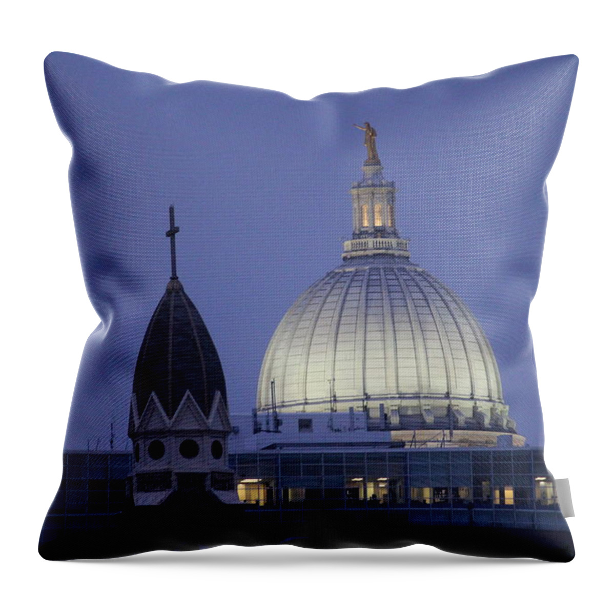 Wisconsin State Capitol Throw Pillow featuring the photograph Church and State by Callen Harty
