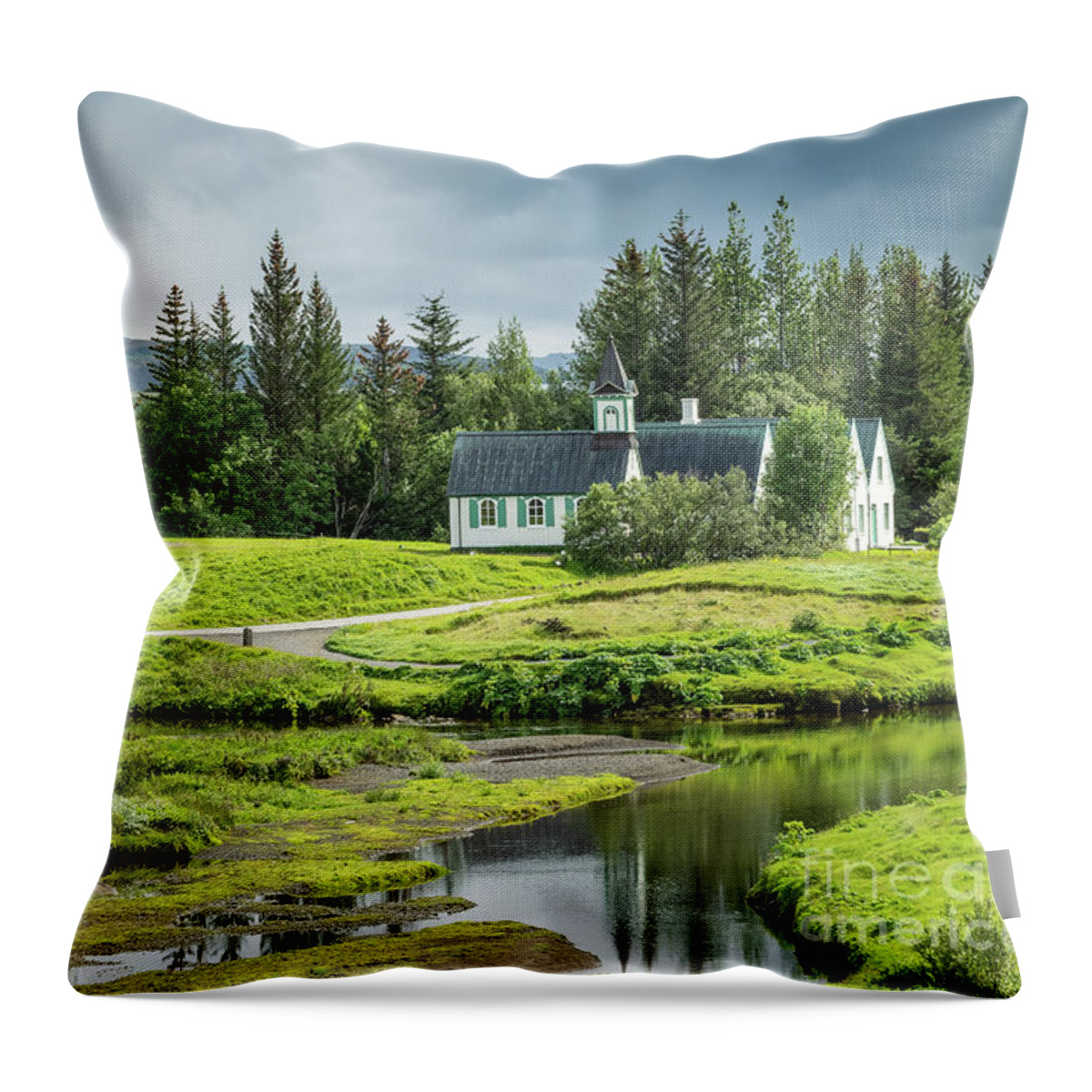 Iceland Throw Pillow featuring the photograph Church at Thingvellir, Iceland by Delphimages Photo Creations