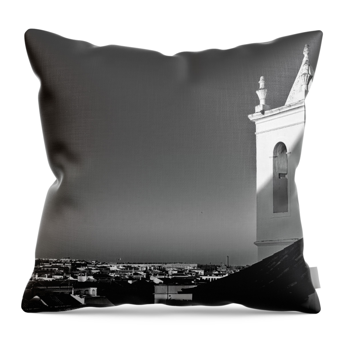 Travel Photography Throw Pillow featuring the photograph Church bell tower and city by Angelo DeVal