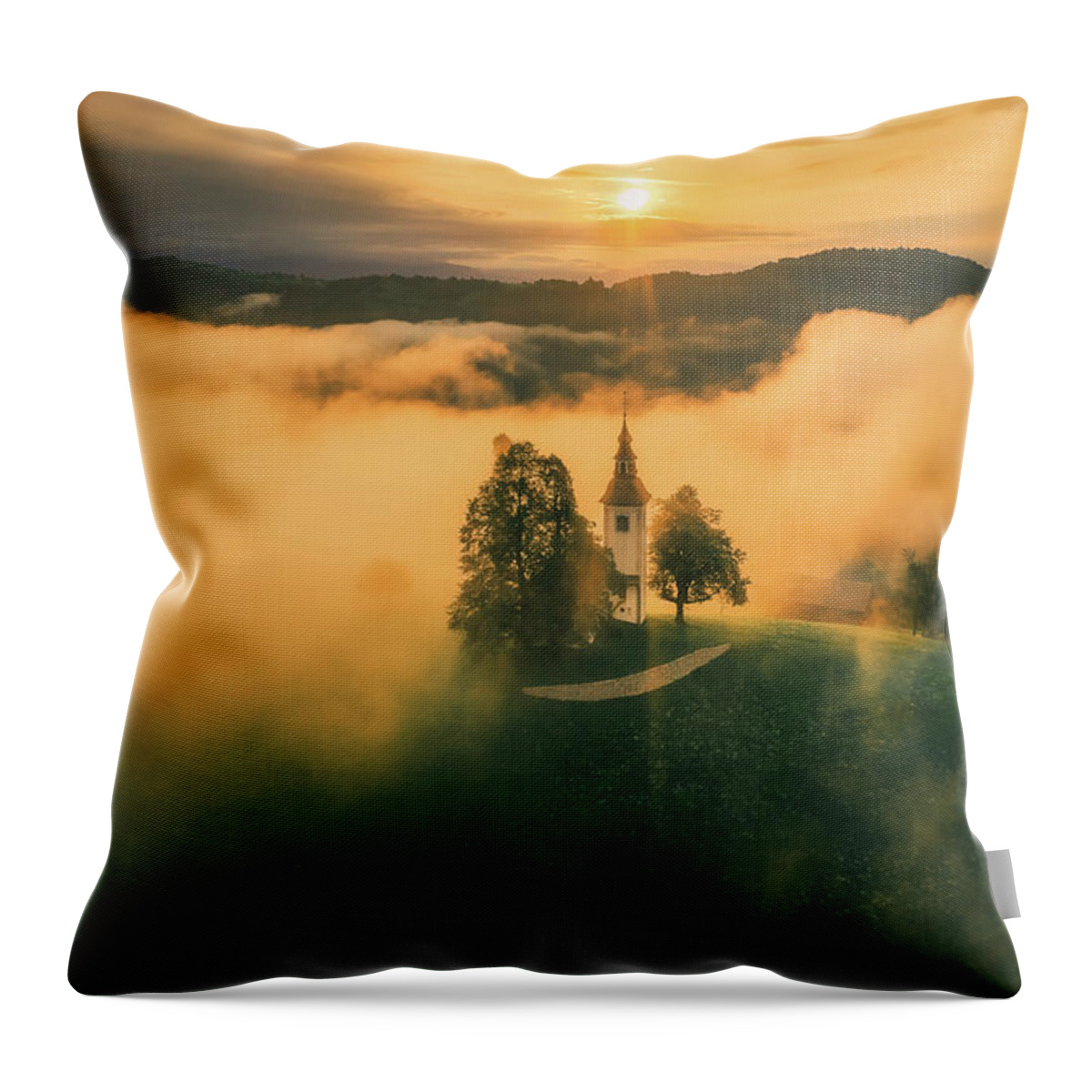 Sunrise Throw Pillow featuring the photograph Church in Cloud by Henry w Liu