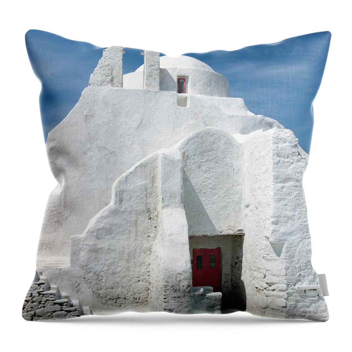 Building Throw Pillow featuring the photograph Church in Mykonos by Sandra Bronstein