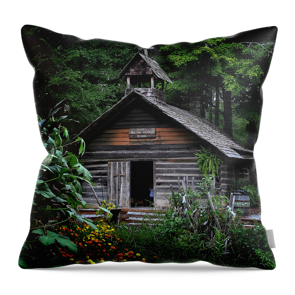 History Throw Pillow featuring the photograph Church Meeting House and School by George Taylor