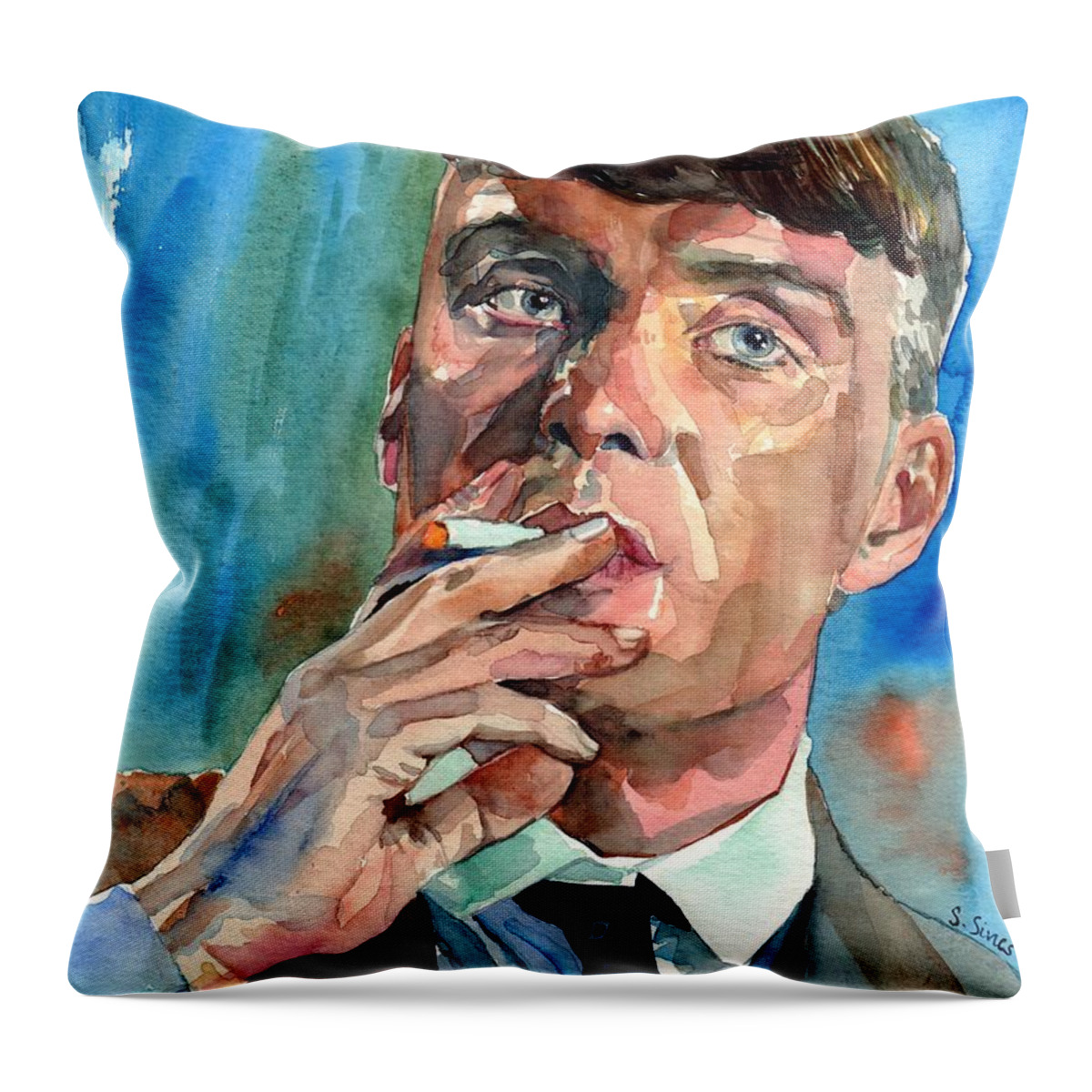 Cillian Murphy Throw Pillow featuring the painting Cillian Murphy Portrait by Suzann Sines