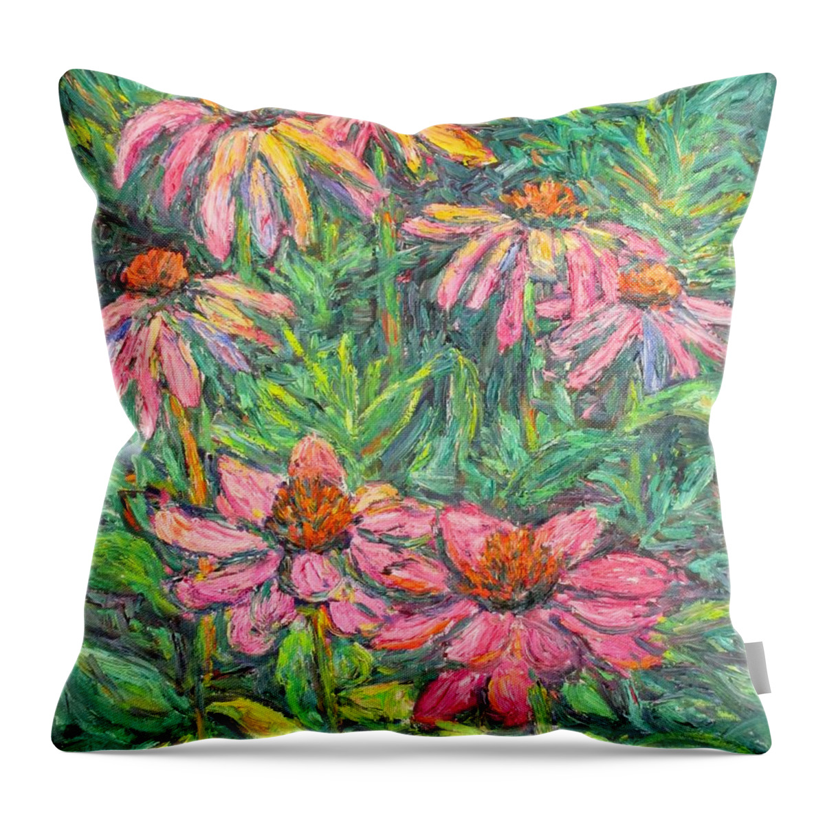 Coneflowers Throw Pillow featuring the painting Circle of Coneflowers by Kendall Kessler