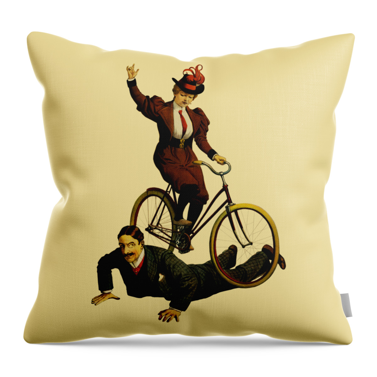 Circus Throw Pillow featuring the digital art Circus Act with Bicycle by Madame Memento