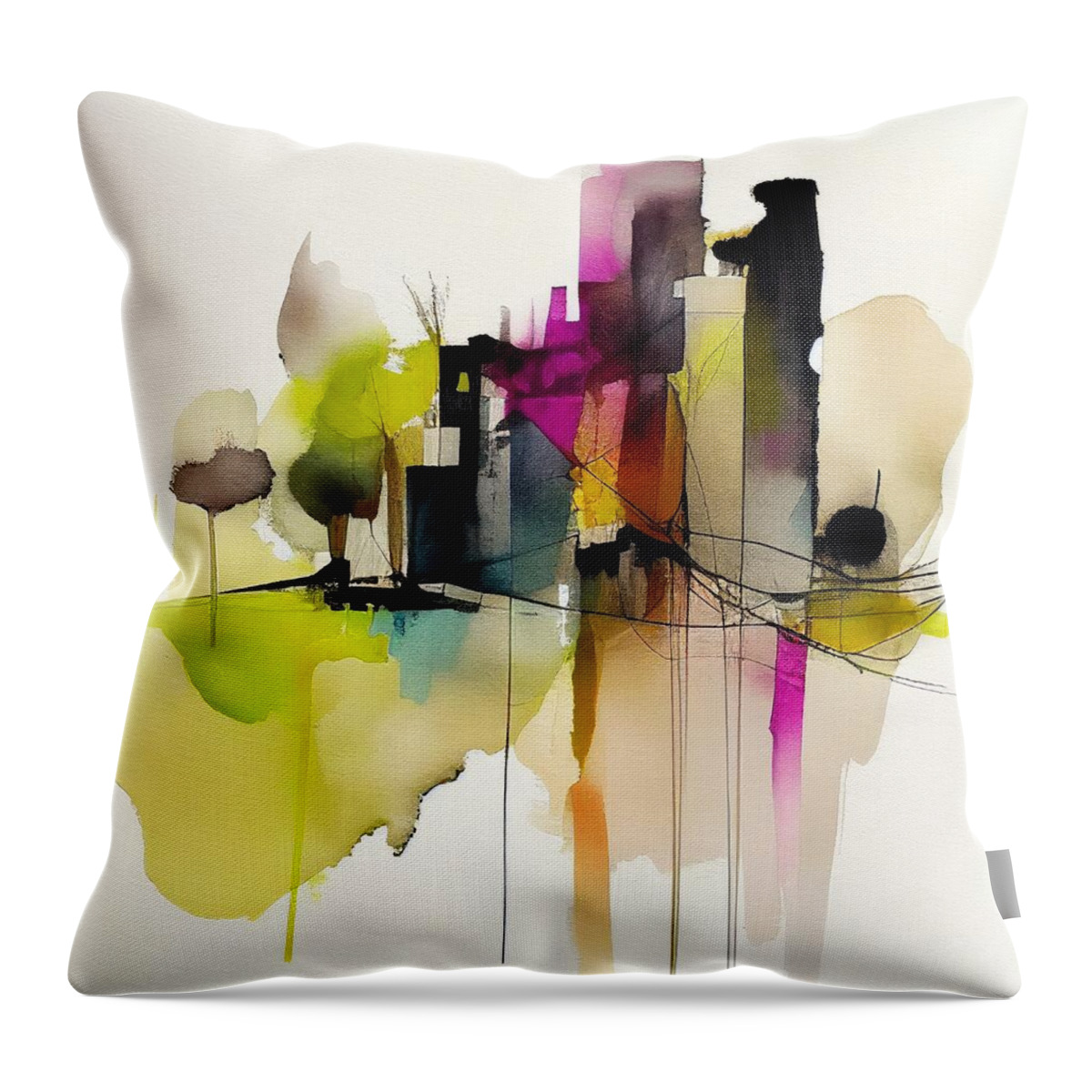 Abstract Throw Pillow featuring the painting City and Nature No.1 by My Head Cinema
