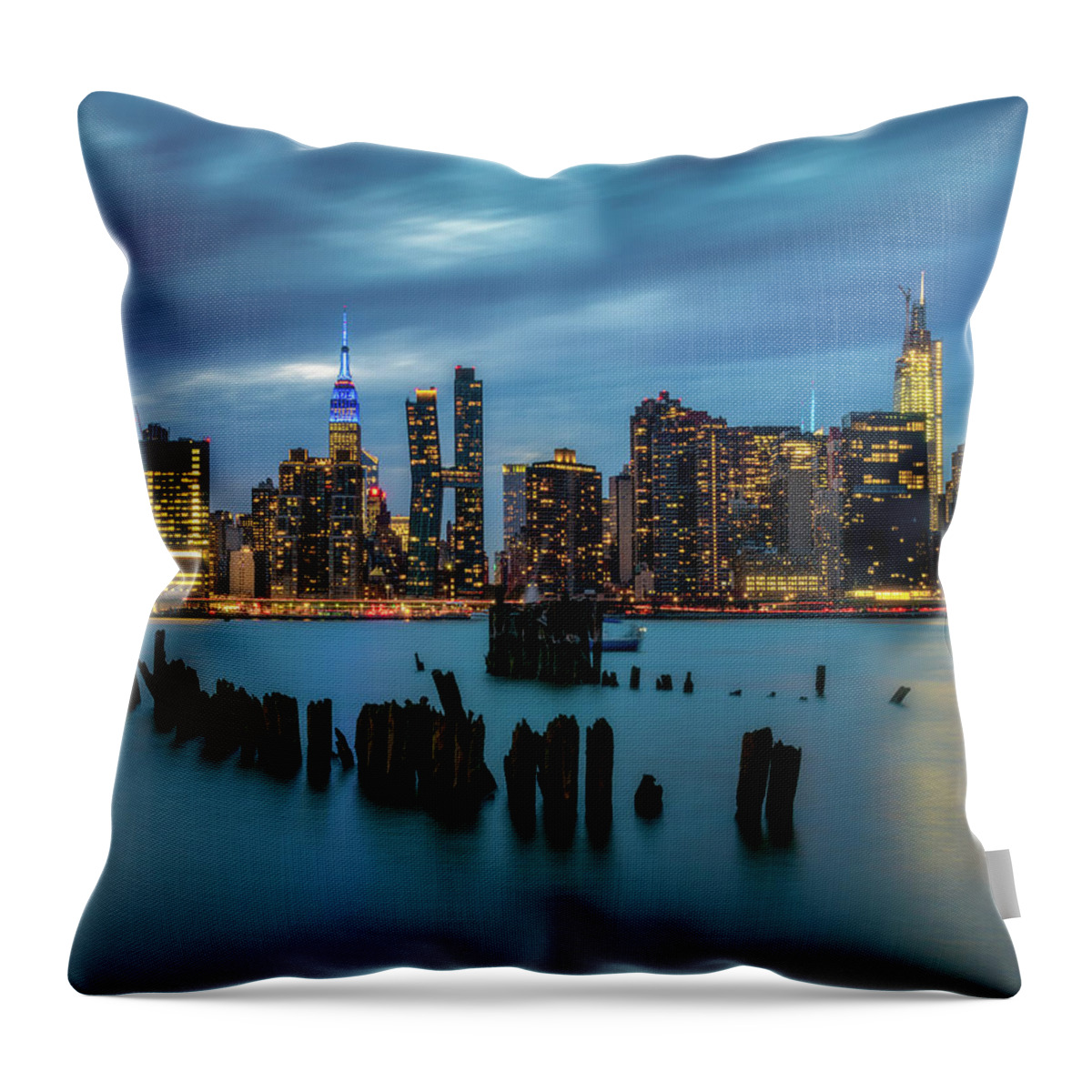 Midtown Manhattan Throw Pillow featuring the photograph City Blues by John Randazzo