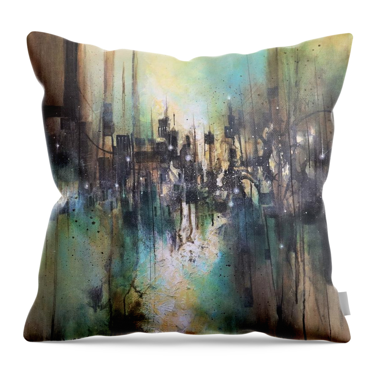 Abstract Throw Pillow featuring the painting City Fragments by Tom Shropshire