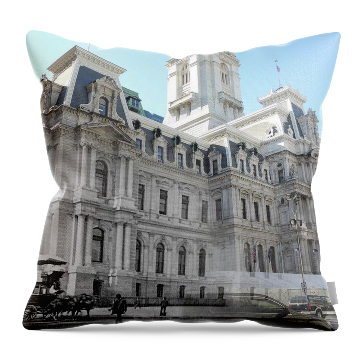 Philadelphia Throw Pillow featuring the photograph City Hall 1896 by Eric Nagy