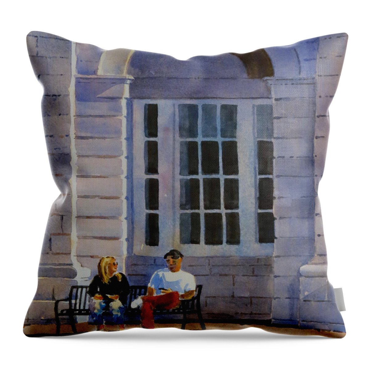 Summer Throw Pillow featuring the painting City Hall Pause by David Gilmore