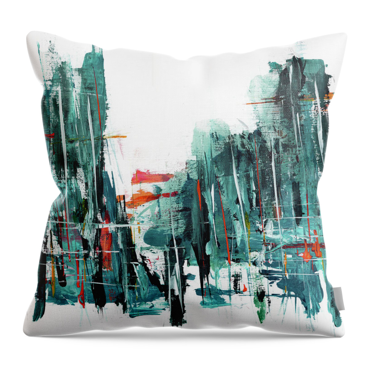 Turquoise Throw Pillow featuring the painting City Hussle by Diane Maley