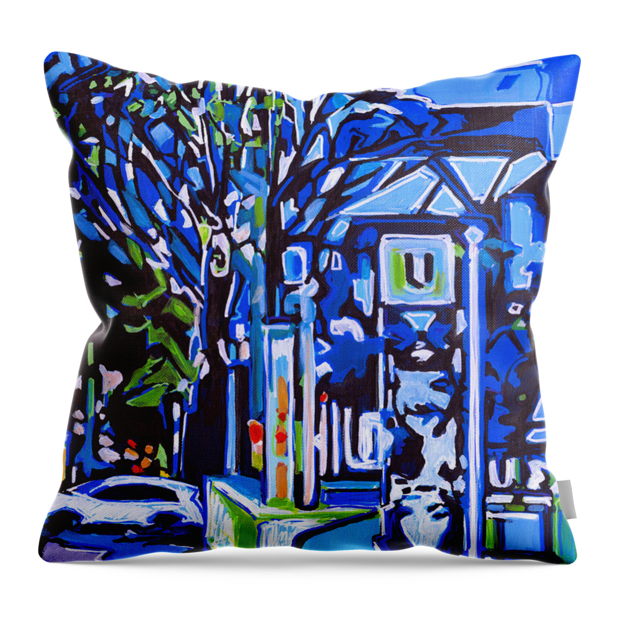 Contemporary Painting Throw Pillow featuring the painting City Life - When Time Stood Still by Tanya Filichkin