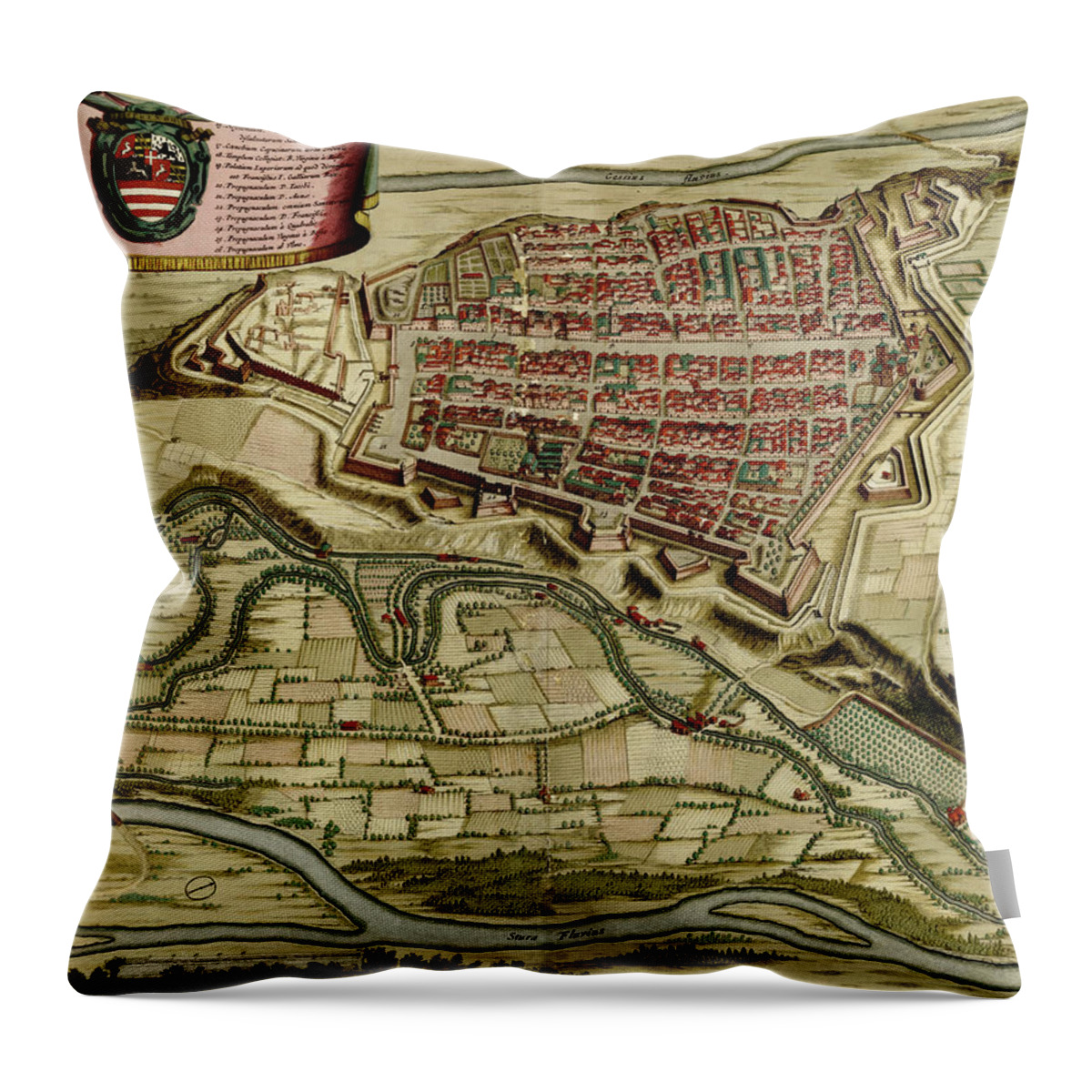 Maps Throw Pillow featuring the drawing City of Cuneo 1700 by Vintage Maps