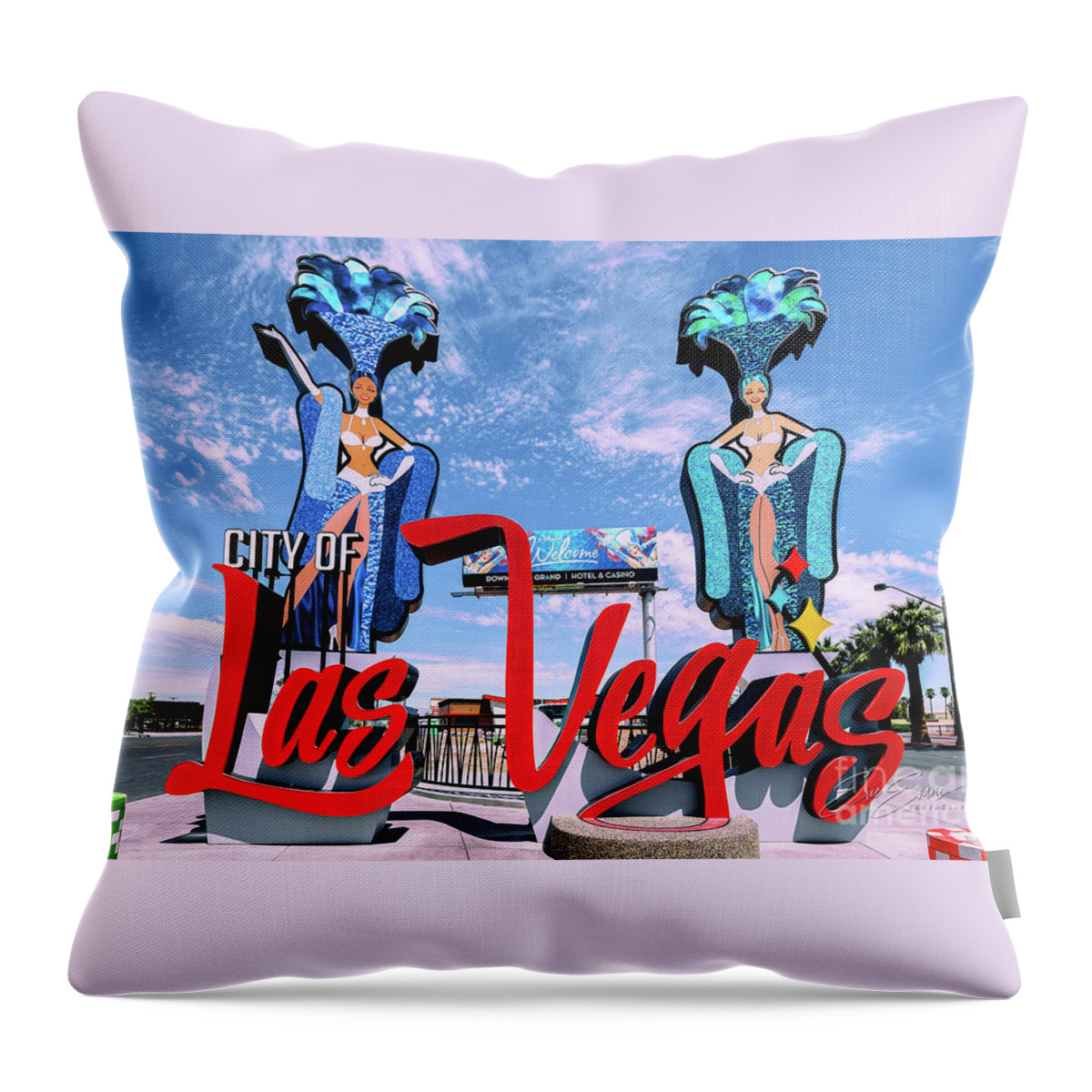 Post Card Throw Pillow featuring the photograph City Of Las Vegas Sign Post Card by Aloha Art
