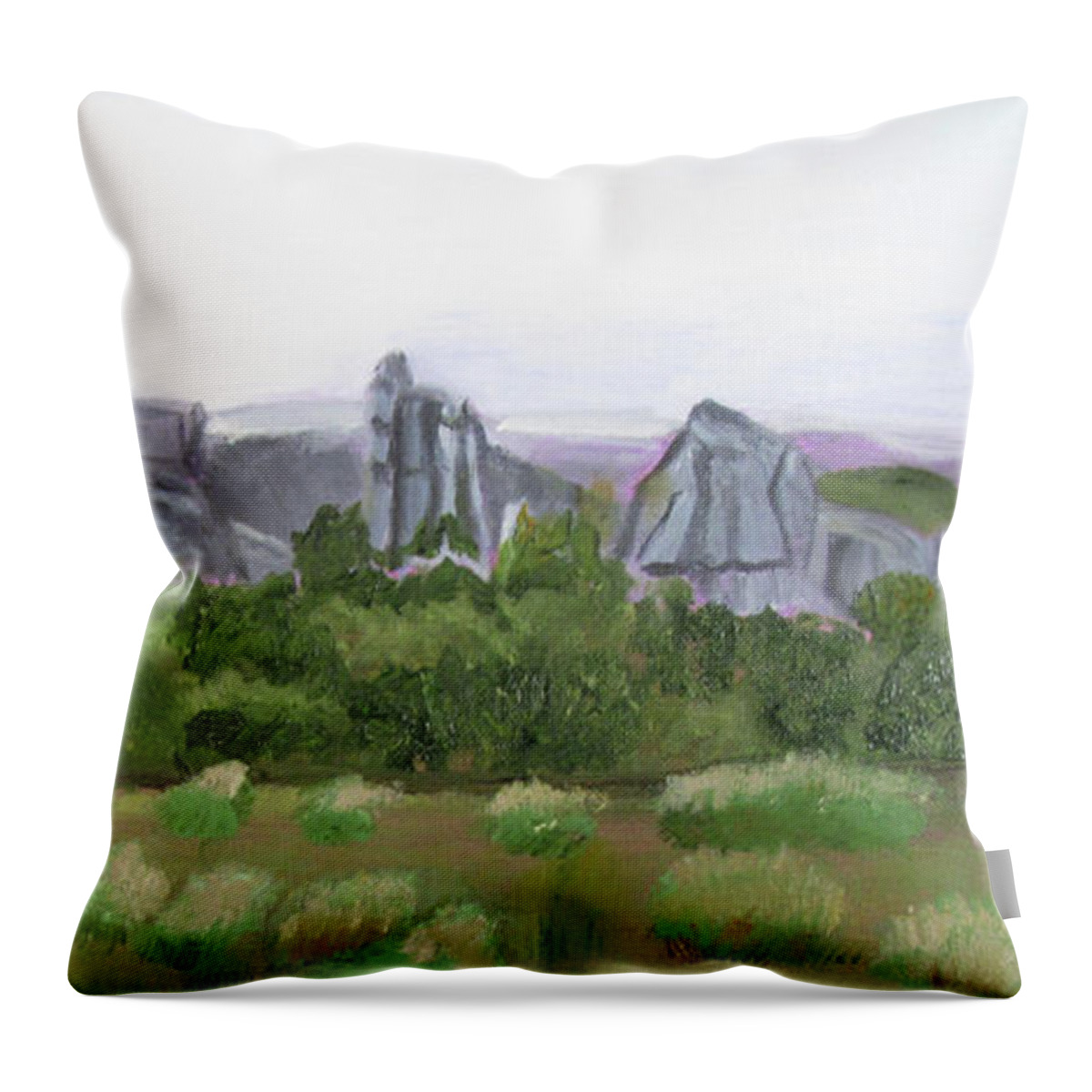 Idaho Throw Pillow featuring the painting City of Rocks climbing area by Linda Feinberg