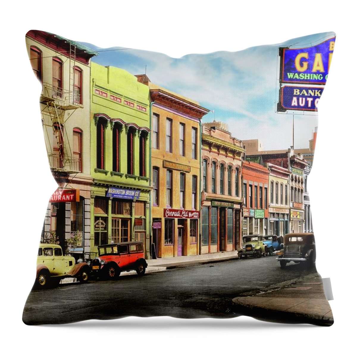 San Francisco Throw Pillow featuring the photograph City - San Francisco, CA - Montgomery Street 1934 by Mike Savad