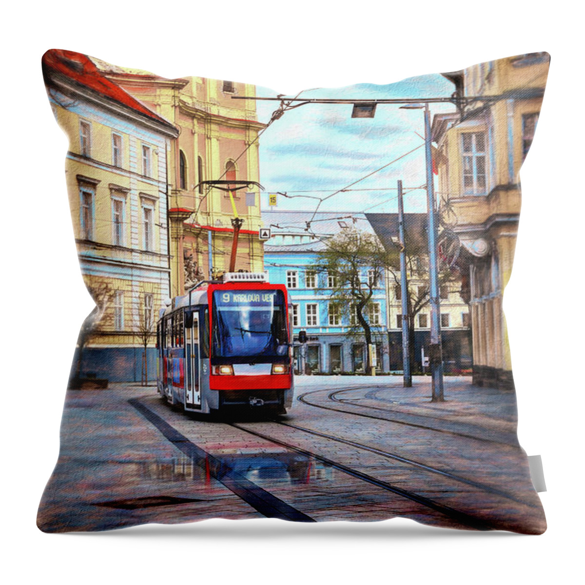 Bratislava Throw Pillow featuring the photograph City Tram Bratislava Slovakia by Carol Japp