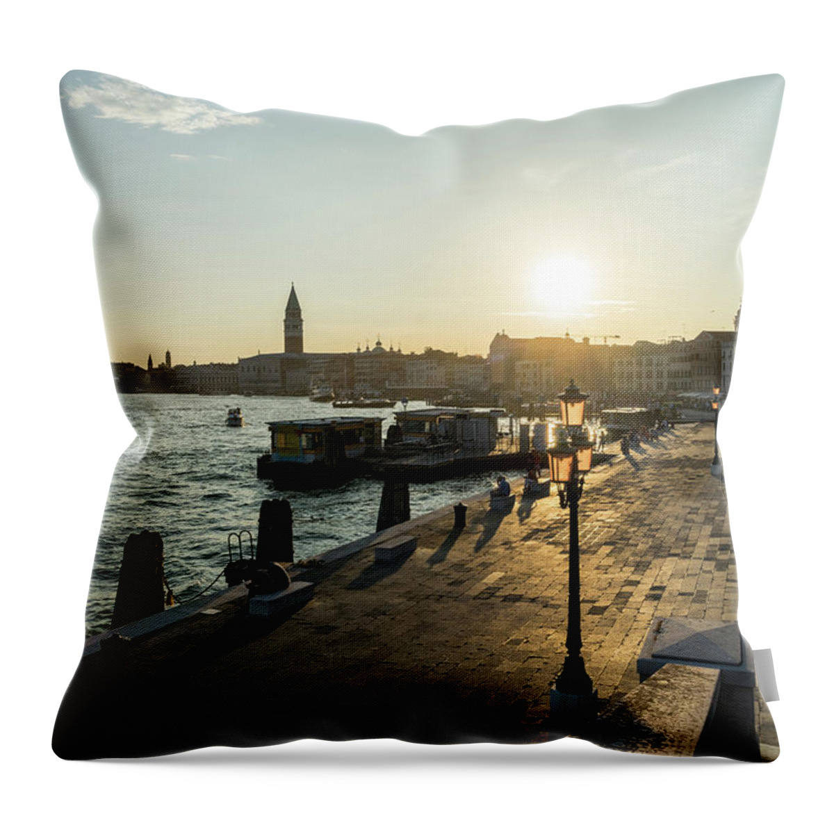 Classic Venetian Throw Pillow featuring the photograph Classic Venetian - Splendid Sunset on the Waterfront Promenade Riva degli Schiavoni by Georgia Mizuleva