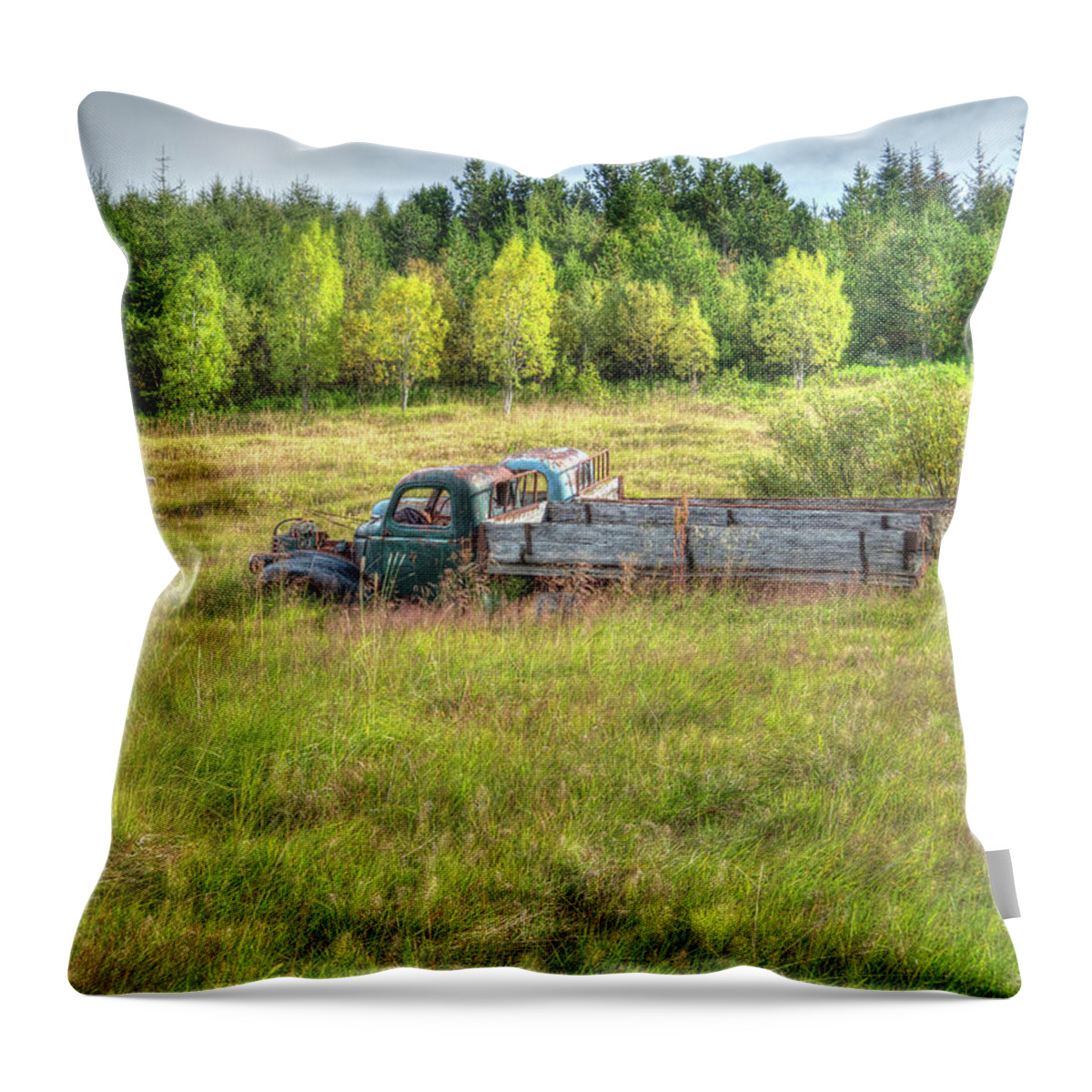 Ford Chevy Throw Pillow featuring the photograph Classics in Retirement Iceland Style by Kristia Adams