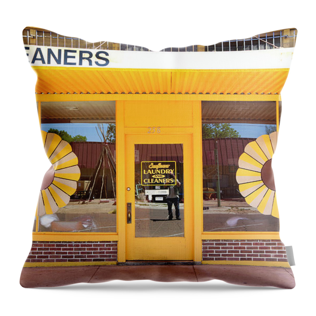 Blues Trail Throw Pillow featuring the photograph Cleaners Clarksdale MS 61 Blues Trail by Chuck Kuhn