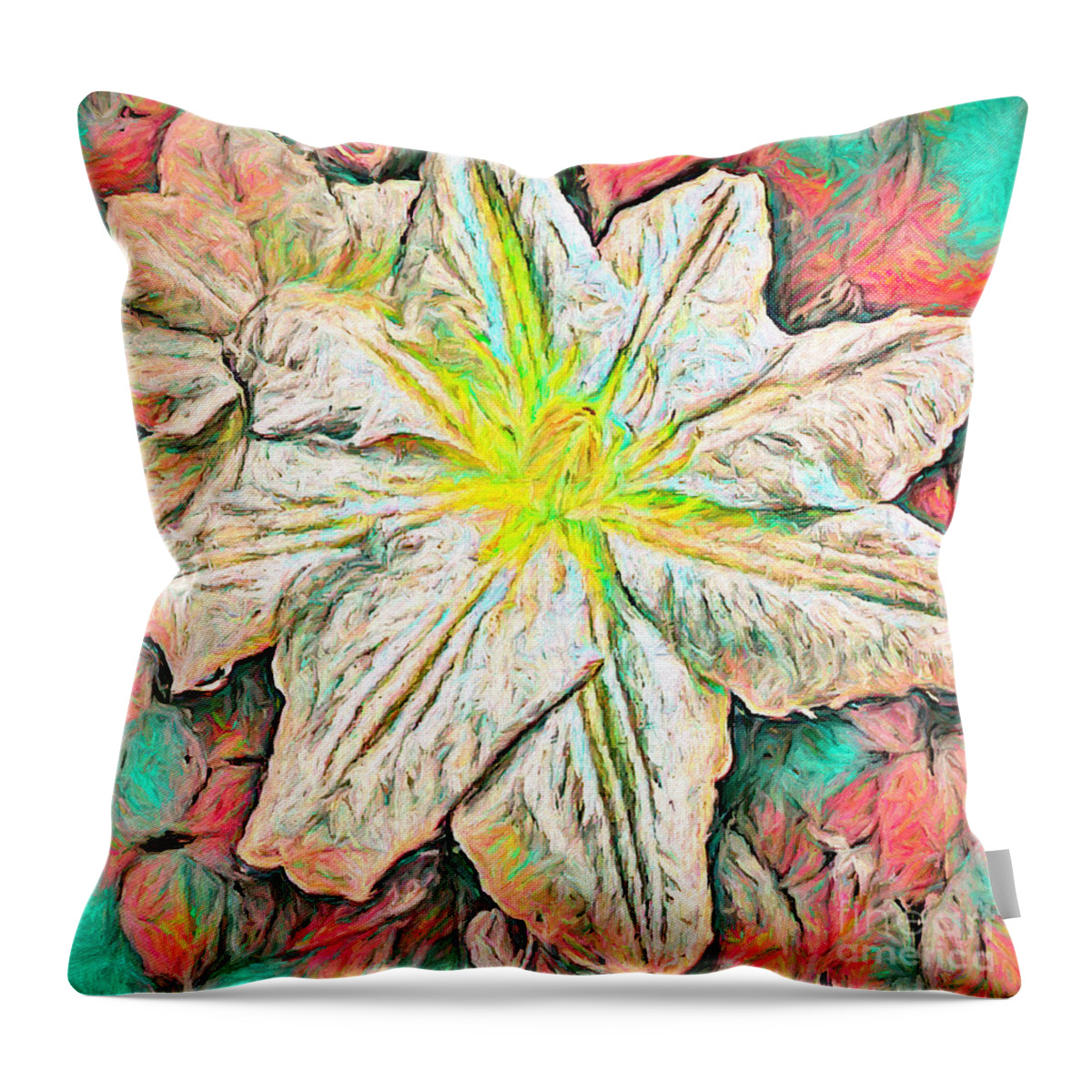 Flower Throw Pillow featuring the mixed media Clematis Dream by Susan Lafleur