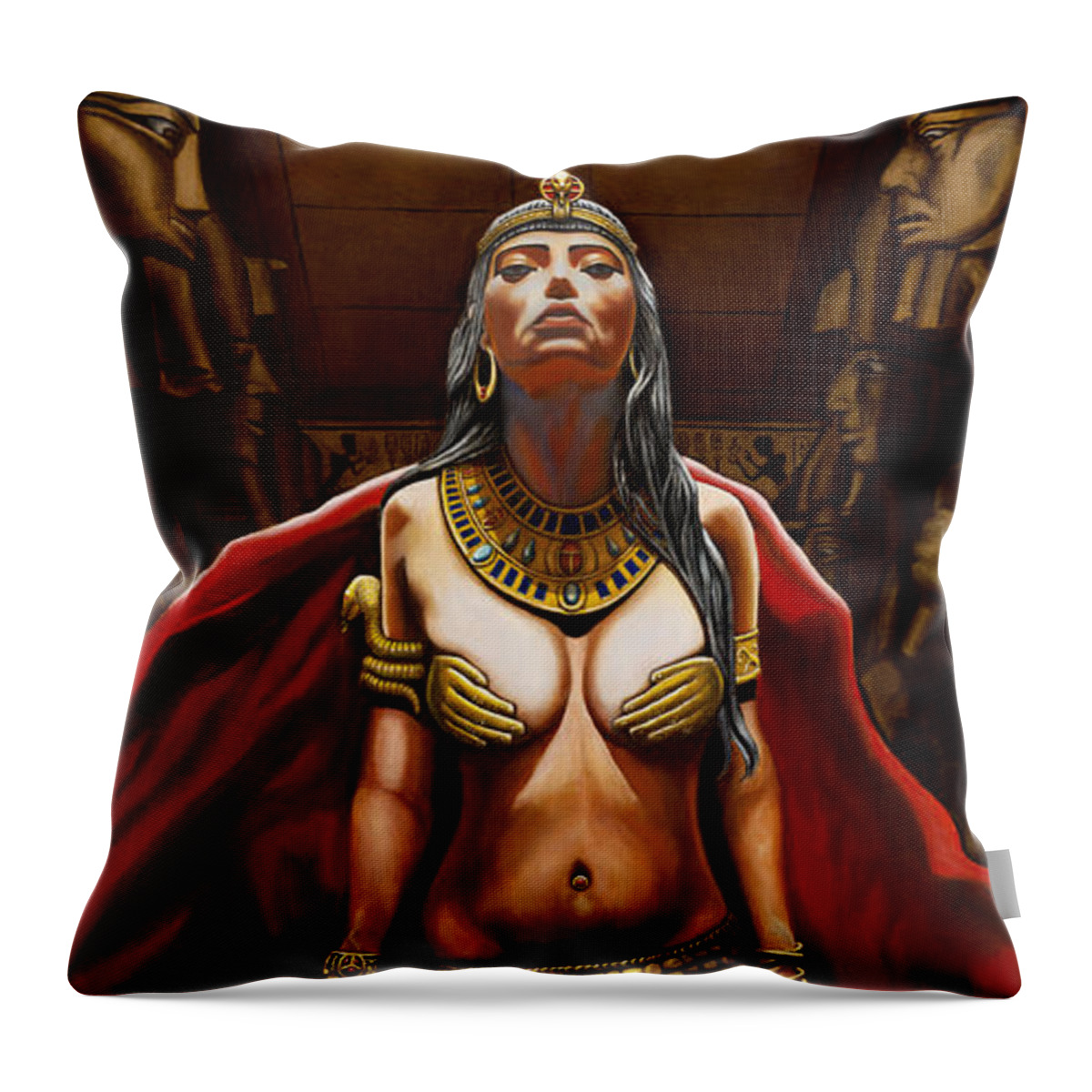 Cleopatra Throw Pillow featuring the painting Cleopatra, Queen by Ken Kvamme
