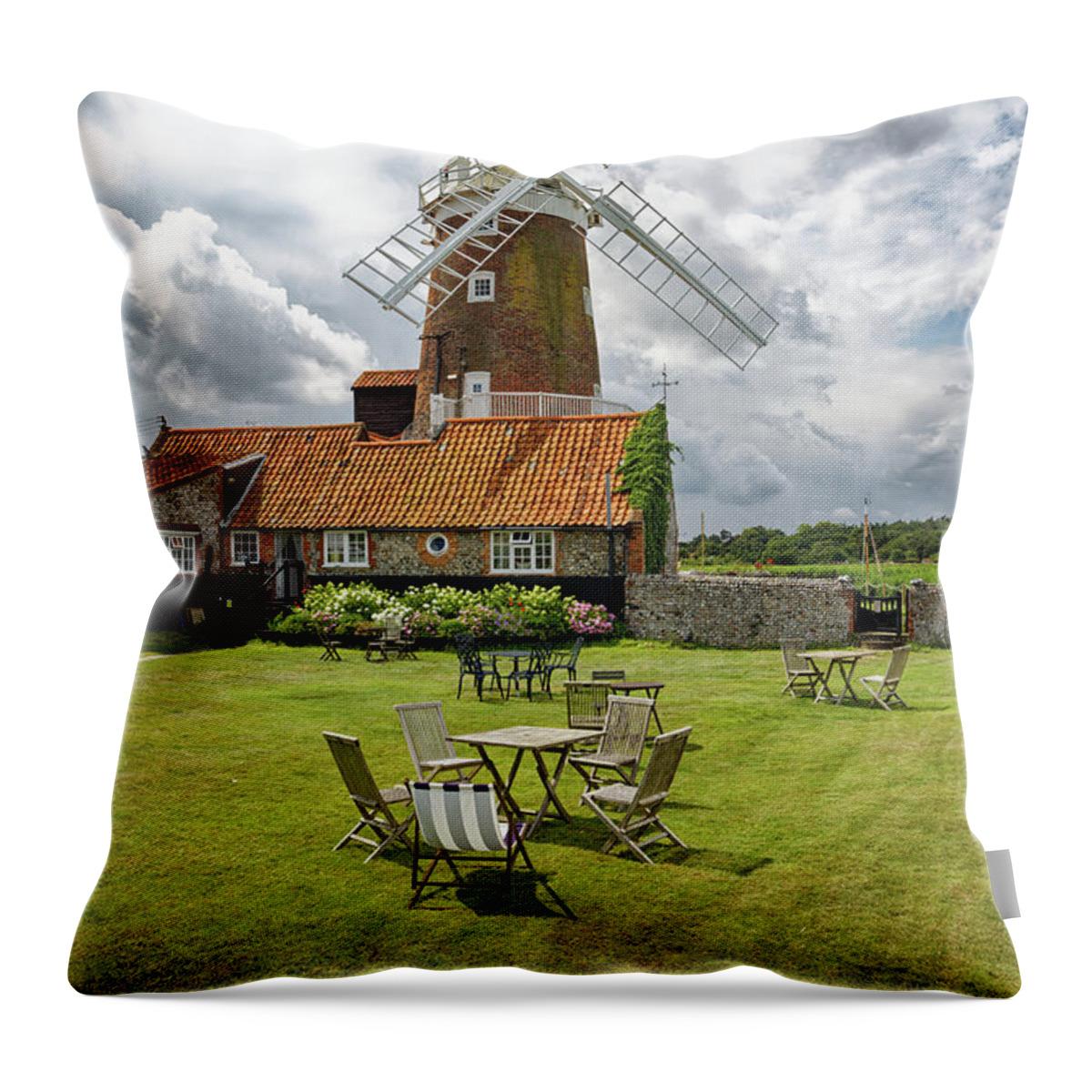 Sky Throw Pillow featuring the photograph Cley Windmil, Cley, Next the sea, Norfolk, England UK by John Gilham