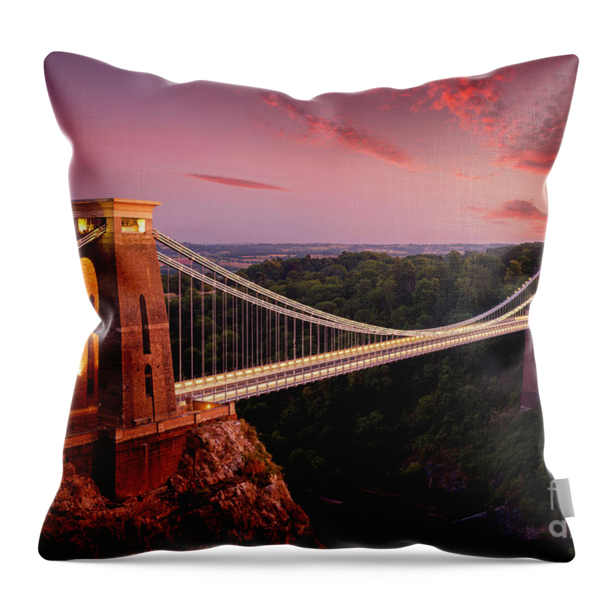 Clifton Throw Pillow featuring the photograph Bristol Bridge at sunset - Clifton suspension bridge over the Avon Gorge at sunset, Bristol, England by Neale And Judith Clark