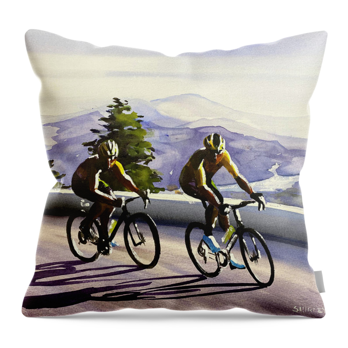 Letour Throw Pillow featuring the painting Climbing The Grand Colombier by Shirley Peters
