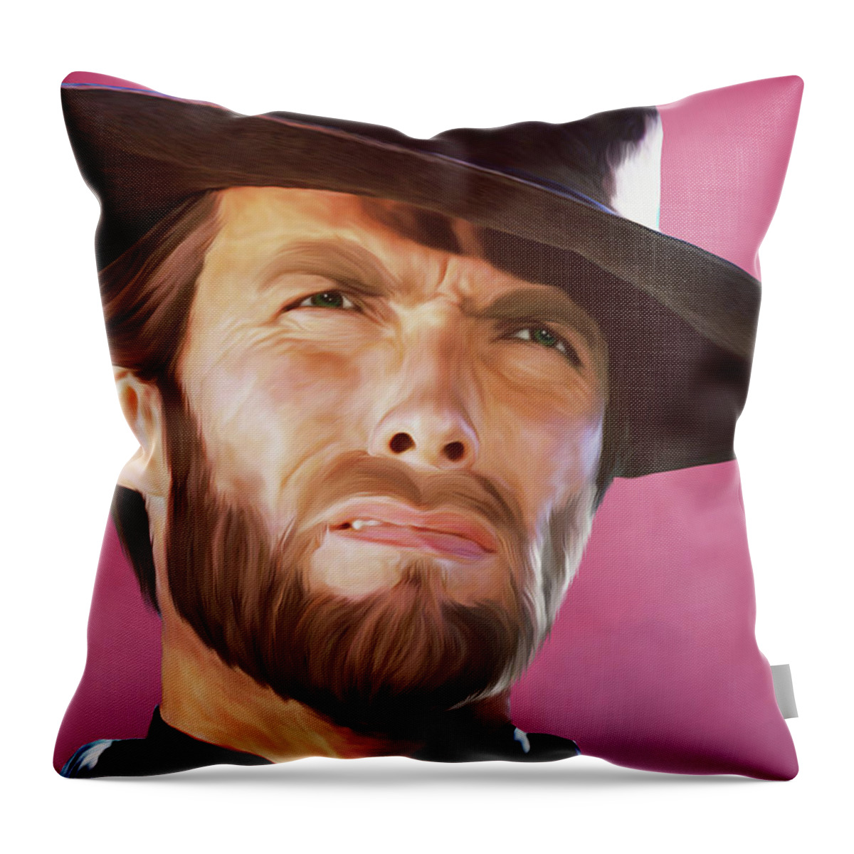 Bio Throw Pillow featuring the painting Clint Eastwood illustration -b1 by Movie World Posters