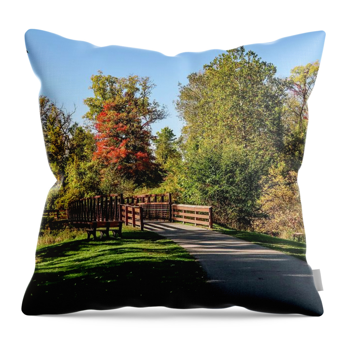 Fall Throw Pillow featuring the photograph Clinton River Colors IMG_3194 Riverbend Bridge by Michael Thomas